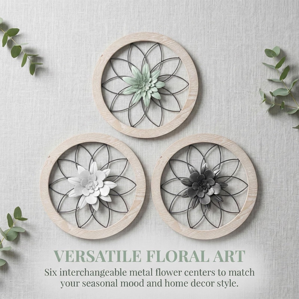 Metal Floral Wall Art, Set of 3